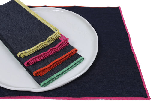 Denim napkins with Rainbow edge / Set of 4