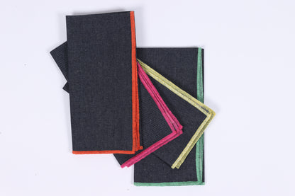 Denim napkins with Rainbow edge / Set of 4