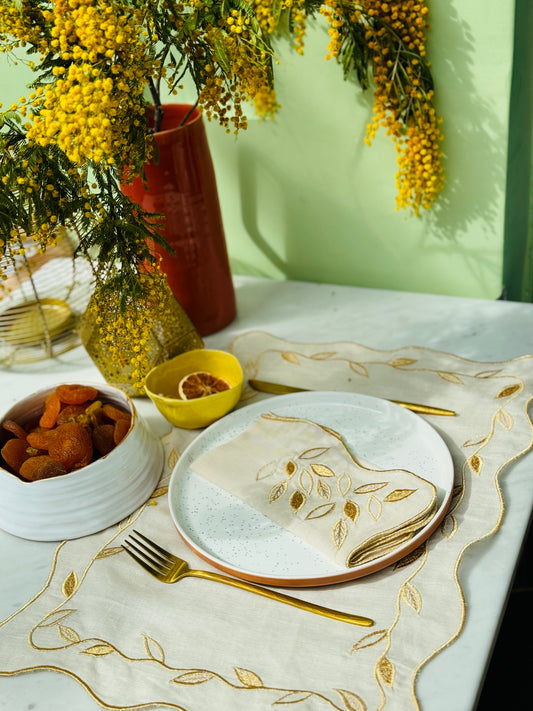 Golden Leaves / Combo Set 4 placemats + 4 napkins