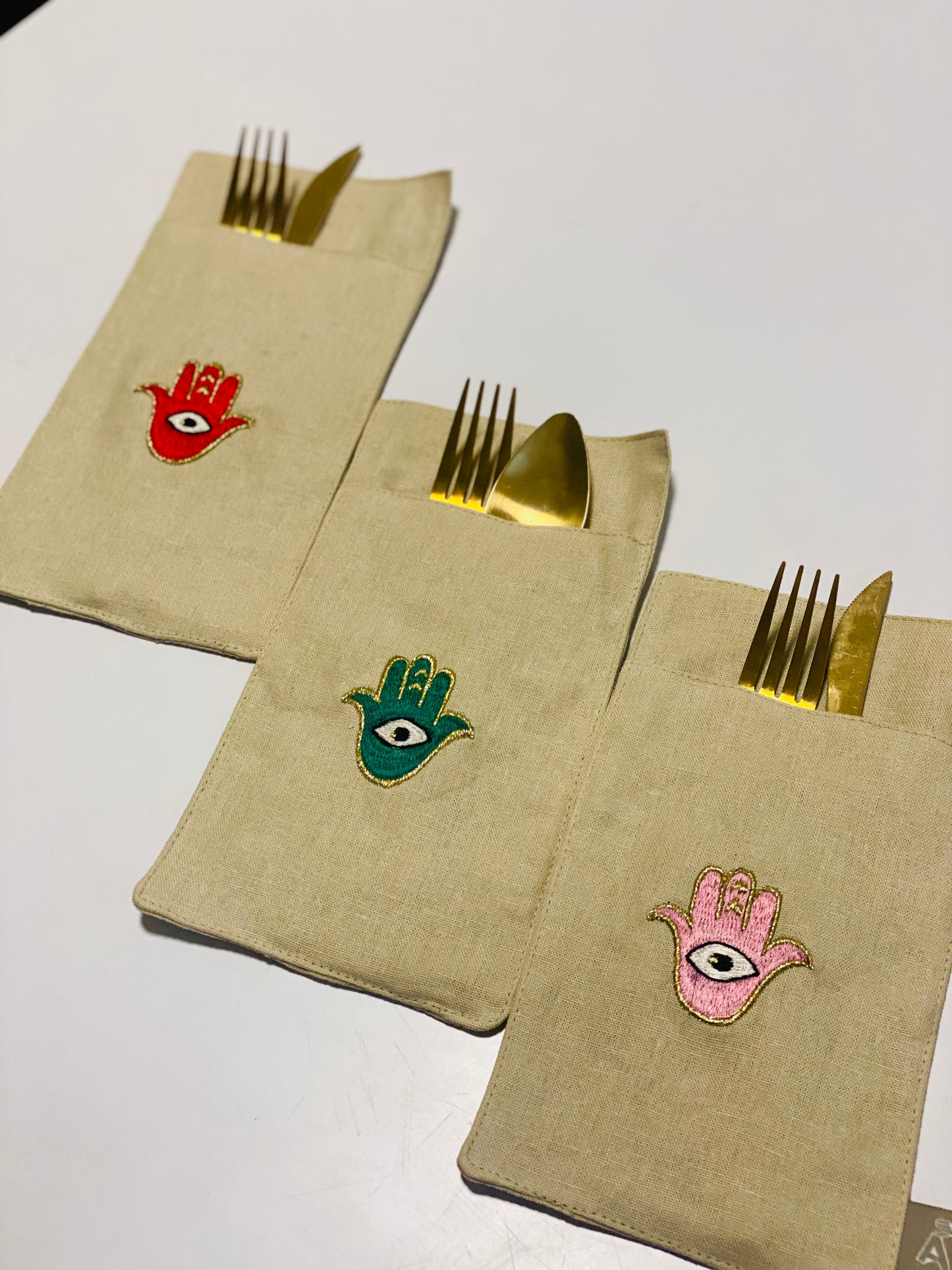 Hamsa hand colored cutlery holder / Set of 6